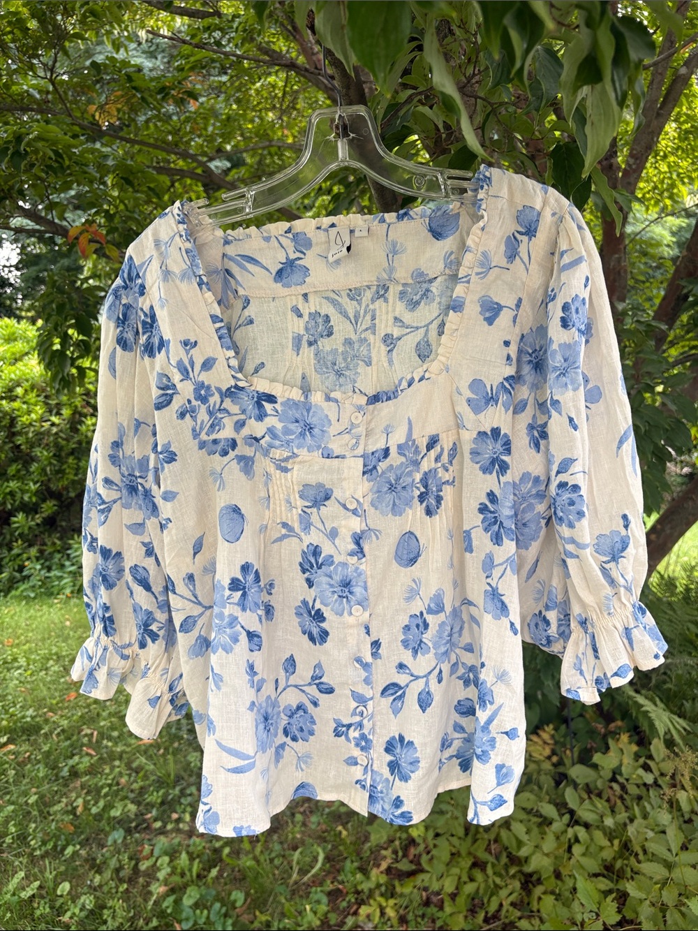Joie Cream Blouse with Blue Floral Print